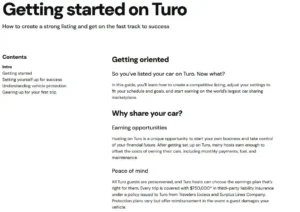 Official Turo hosting setup showing how owners create a vehicle listing and configure rental availability.