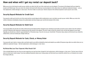 Rental Car Security Deposit Work